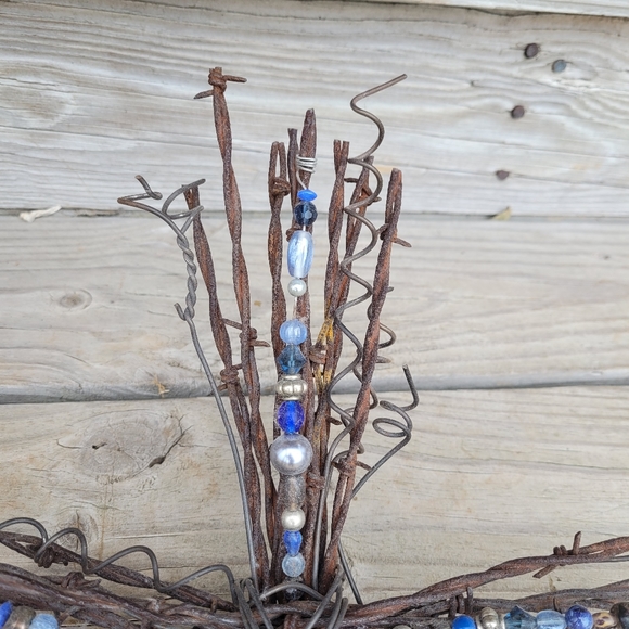 Handmade cross with blue & silver beads - Picture 5 of 5